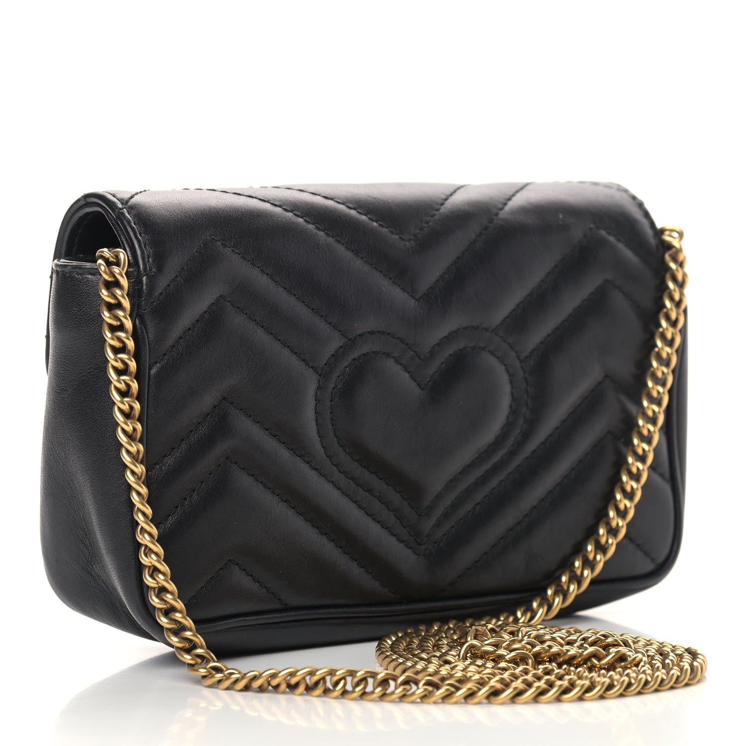 Gucci Calfskin Matelasse Super Mini GG Marmont Shoulder Bag Black 3 of 13