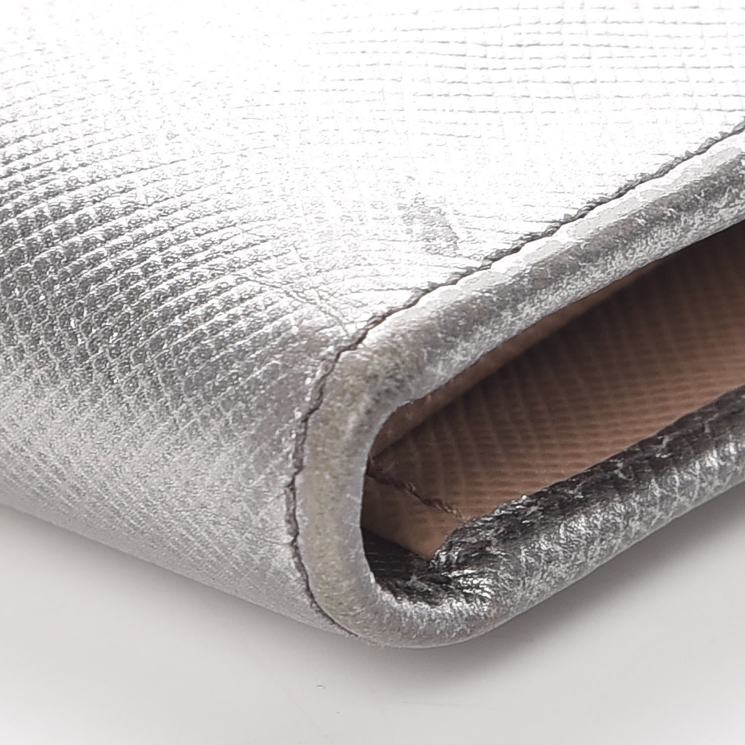 Prada Metallic Saffiano French Flap Compact Wallet Silver 6 of 15