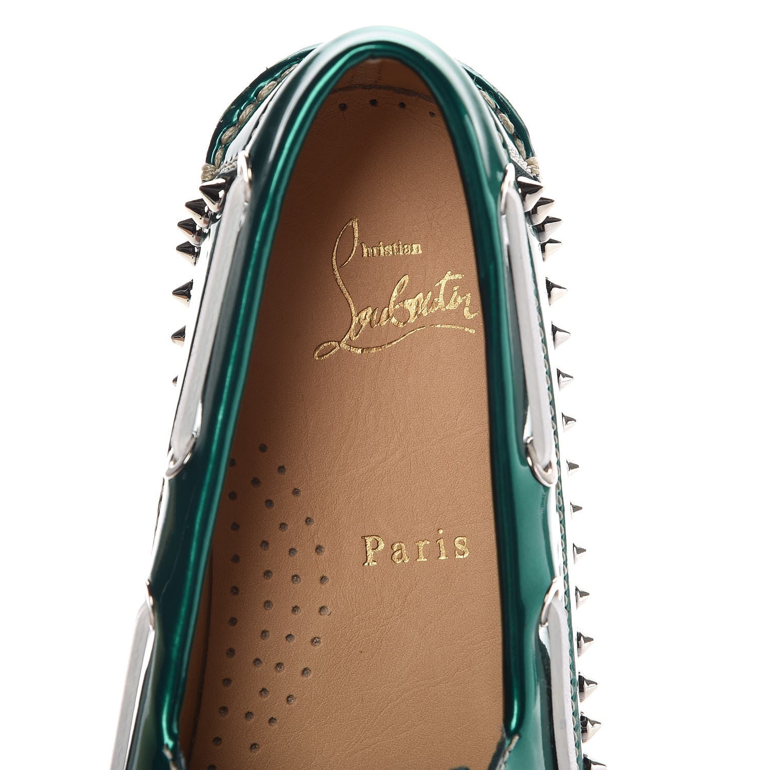 Christian Louboutin Glossy Patent Steckel Spike Flats 39.5 Green Silver 6 of 8