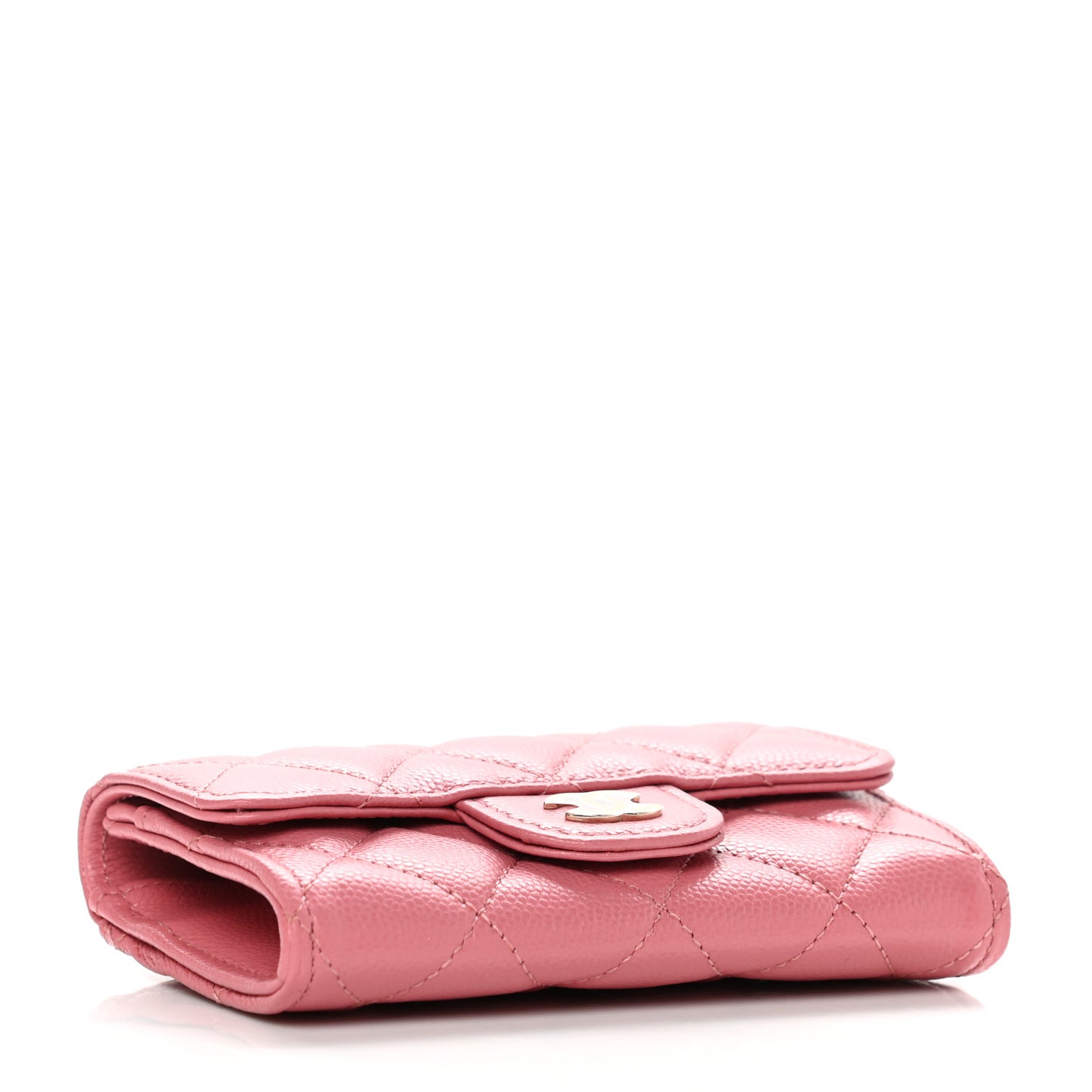 Caviar Quilted Flap Card Holder Wallet Pink