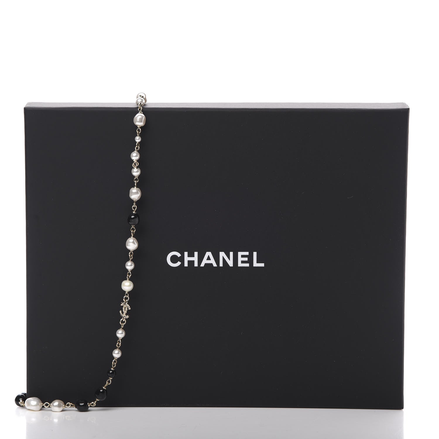 Chanel Pearl Beaded Crystal CC Long Necklace Gold Black White 5 of 5