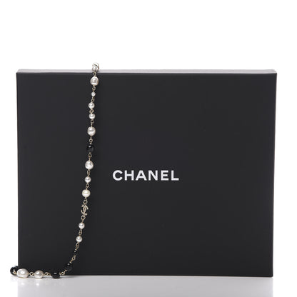 Chanel Pearl Beaded Crystal CC Long Necklace Gold Black White 5 of 5
