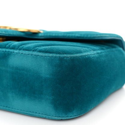 Gucci Velvet Matelasse Mini GG Marmont Shoulder Bag Pavone Cyan 10 of 11
