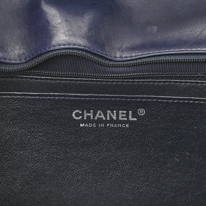 Chanel Crinkled Patent Quilted Jumbo Single Flap Dark Navy 6 of 10