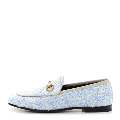 Gucci Wool Tweed Horsebit Womens Jordaan Loafers 35 Light Blue White Mystic White 1 of 11