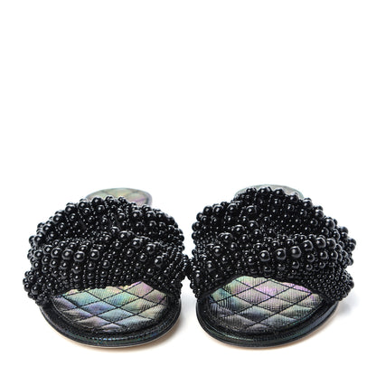 Chanel Fantasy Calfskin Pearl Cord CC Mules 38 Black 2 of 11