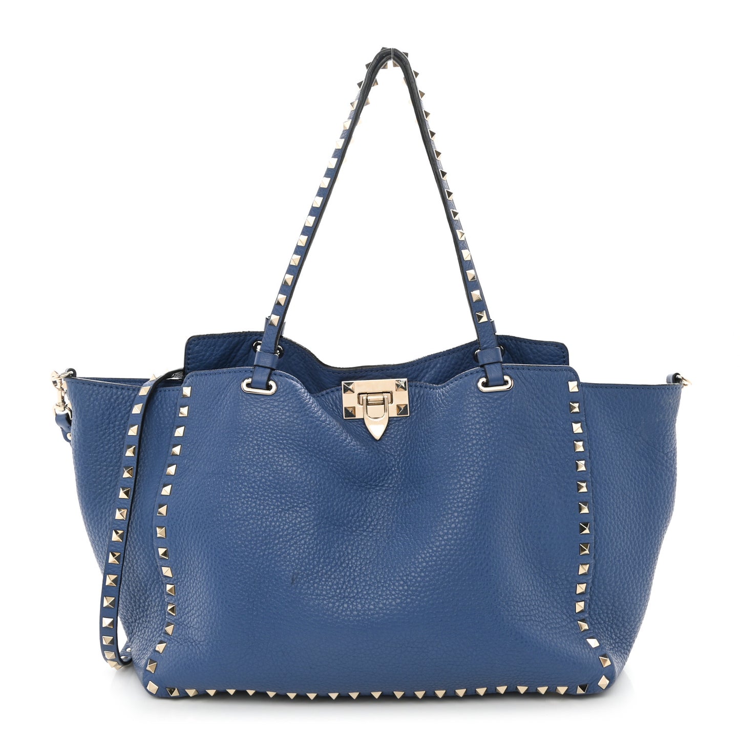 Pebbled Calfskin Medium Rockstud Tote Indaco