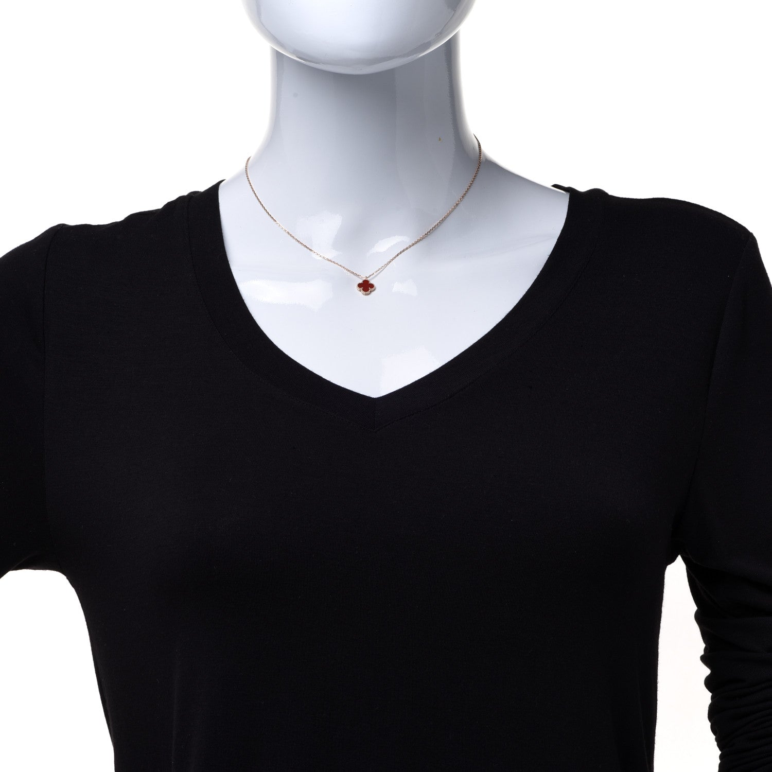 Van Cleef & Arpels 18K Rose Gold Carnelian Sweet Alhambra Pendant Necklace 2 of 6