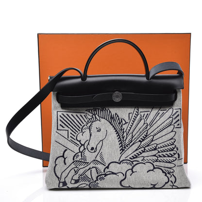 Hermes Vache Hunter Toile Pegase Pop Herbag Zip Retourne 31 PM Bleu Indigo 10 of 10