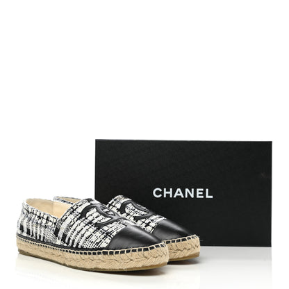 Chanel Tweed Lambskin CC Espadrilles 40 Ivory Grey Black 11 of 11