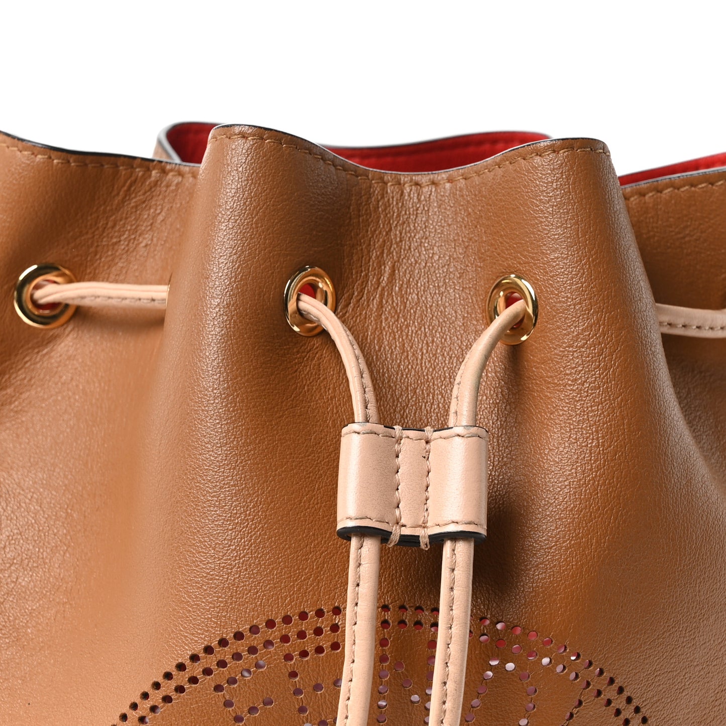 Vitello Grace F is Fendi Stamp Patch Perforated Small Mon Tresor Bucket Bag Nocciola