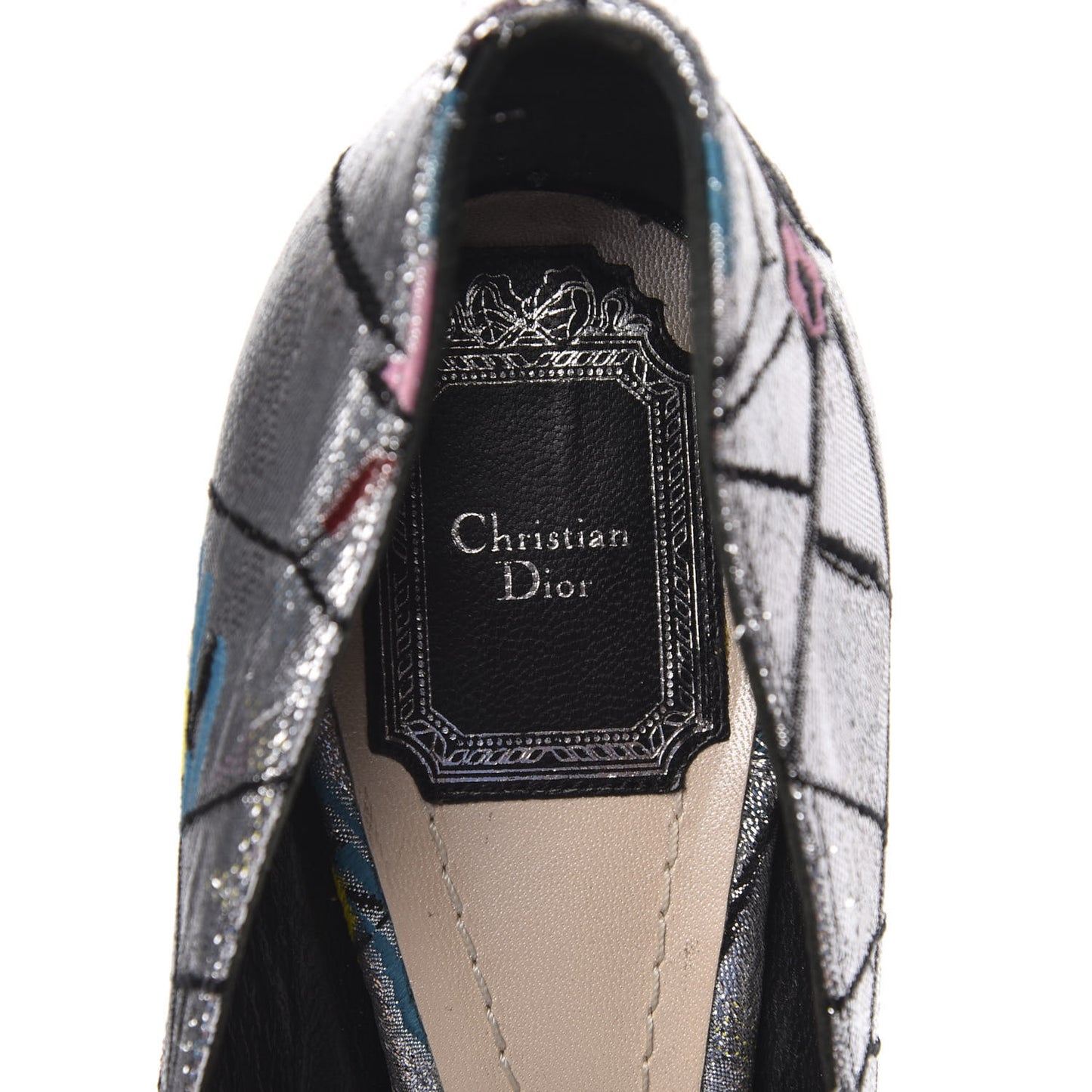 Lurex Embroidered Floral Pointed Toe Pumps 38 Silver Multicolor