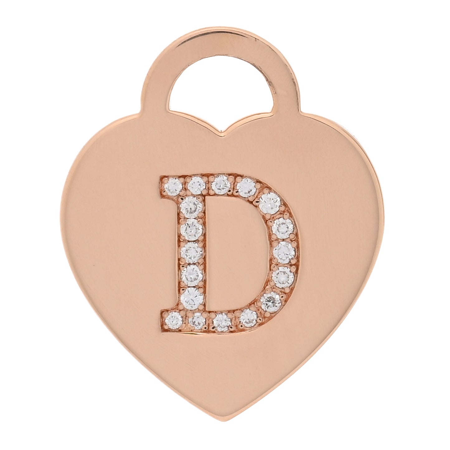 18K Rose Gold Diamond Tiffany Letter D Heart Tag Charm