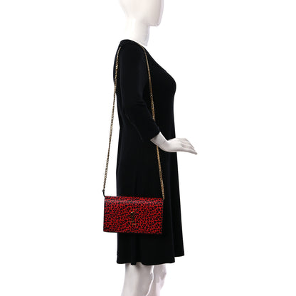 Saint Laurent Leopard Print Monogram Chain Wallet Black Red 2 of 10