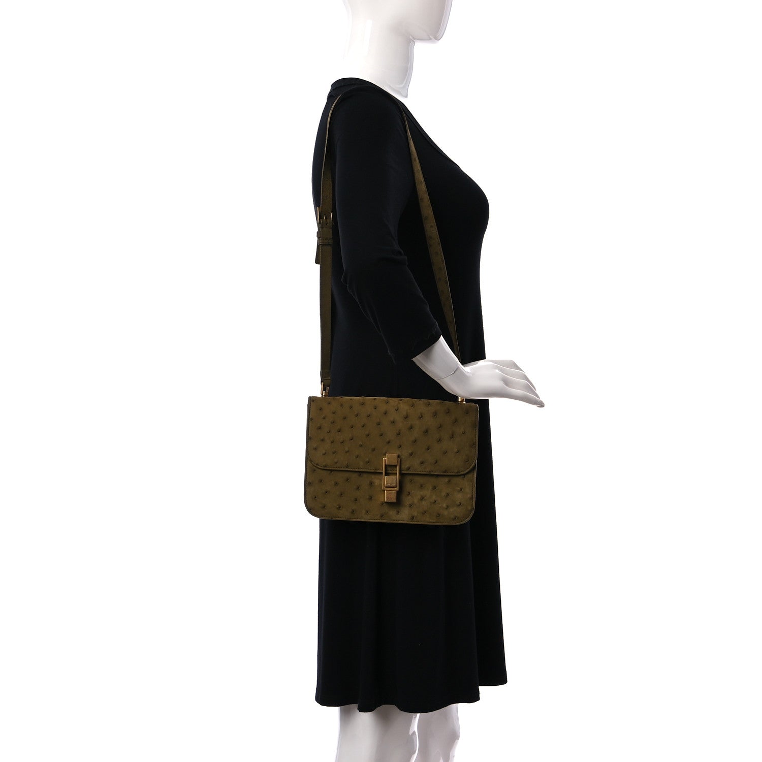 Saint Laurent Ostrich Carre Satchel Green 2 of 8
