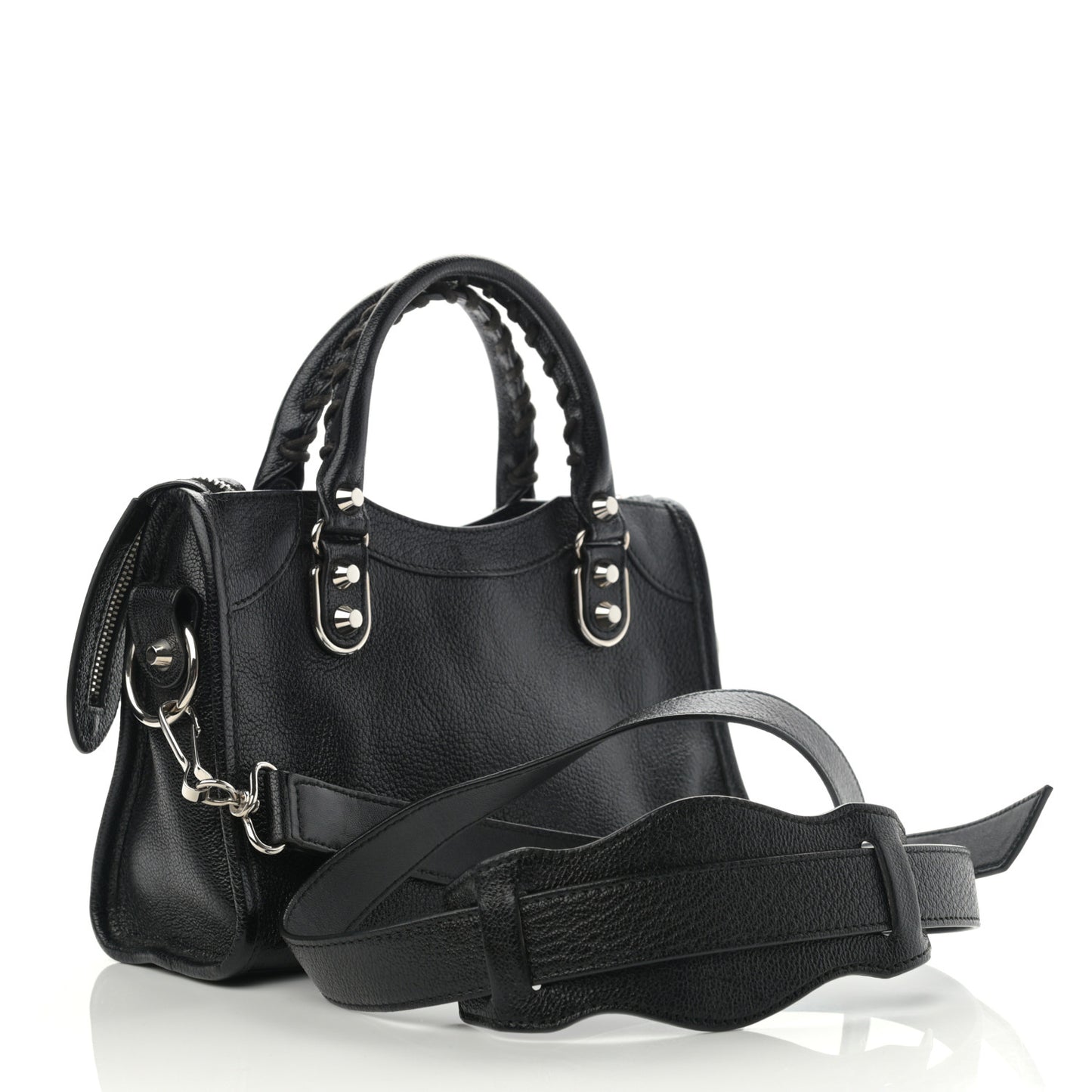 Chevre Silver Metallic Edge Hardware Mini City Black