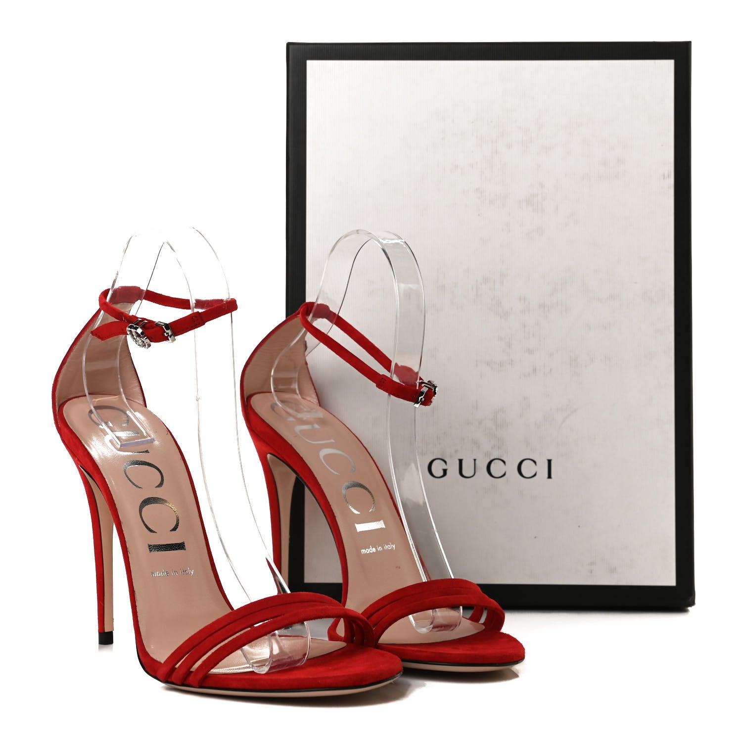 Gucci Kid Scamosciato GG Ankle Strap High Heel Sandals 39 Hibiscus Red 12 of 12