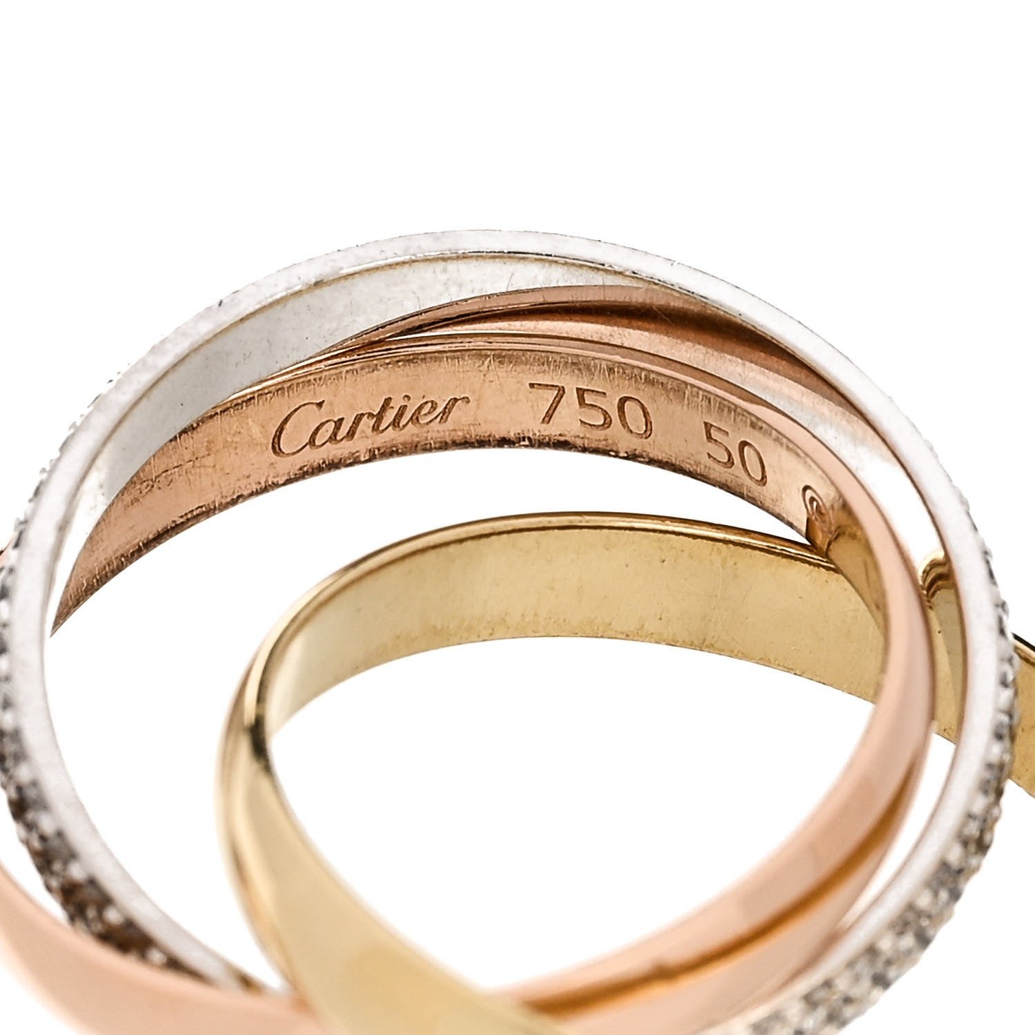 Cartier 18K White Yellow Pink Gold Diamond Small Trinity Paved Ring 50 5.25 4 of 7