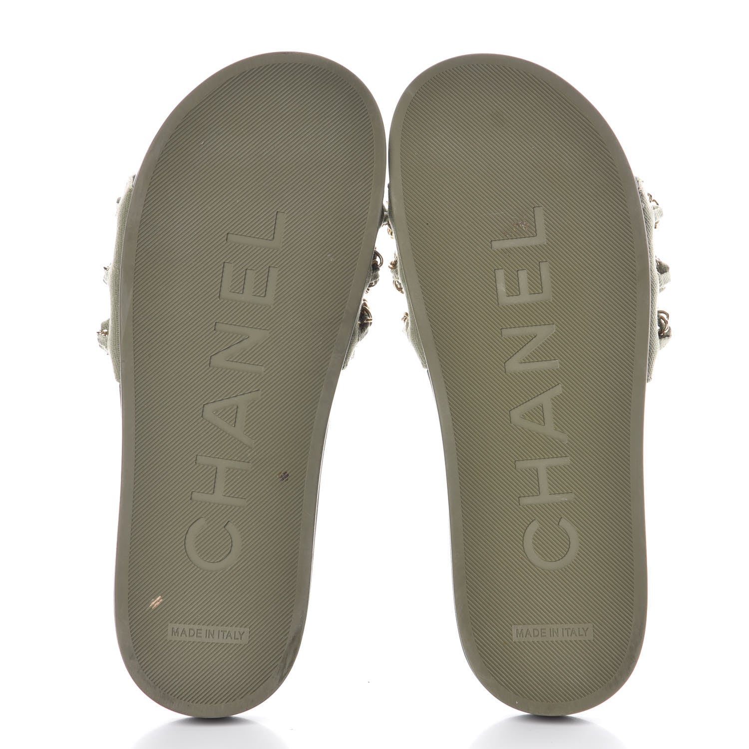 Chanel Canvas Chain Flat Sandals 38 Khaki 5 of 10