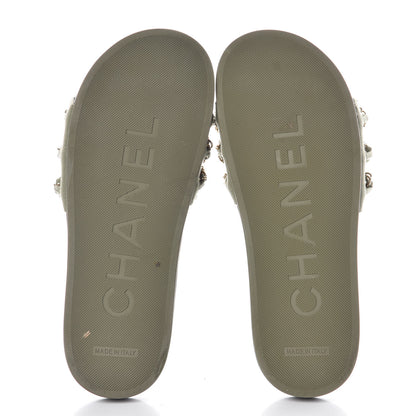 Chanel Canvas Chain Flat Sandals 38 Khaki 5 of 10