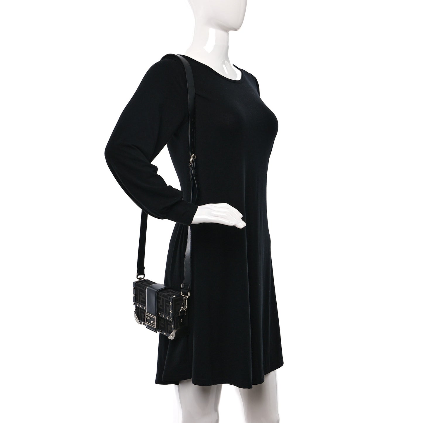 Recycled Fabric Jacquard Vitello Astro FF 1974 Mini Baguette Trunk Asfalto Black