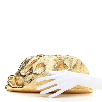 Bottega Veneta Metallic Crinkled Lambskin The Pouch Oversized Clutch Oro 2 of 7