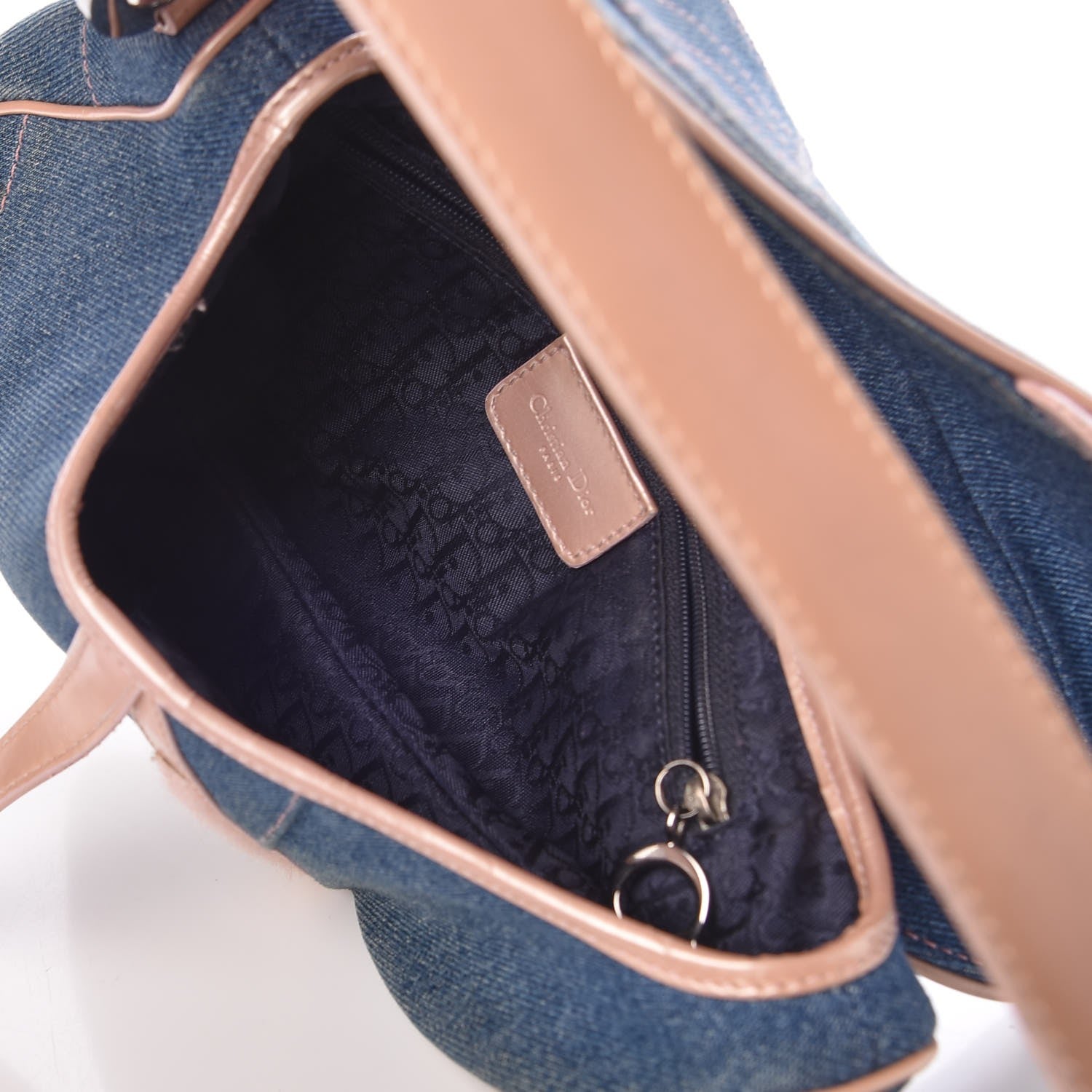 Christian Dior Patent Denim Jeans Saddle Bag Blue Pink 5 of 16