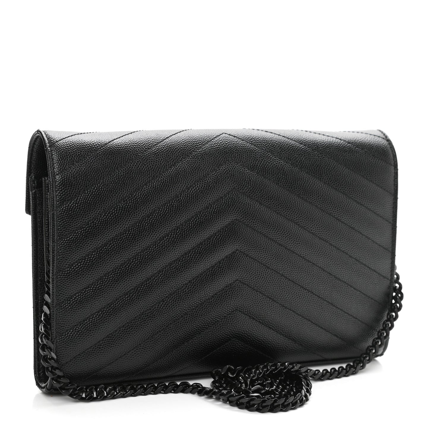 Grain De Poudre Matelasse Chevron Monogram Chain Wallet Black