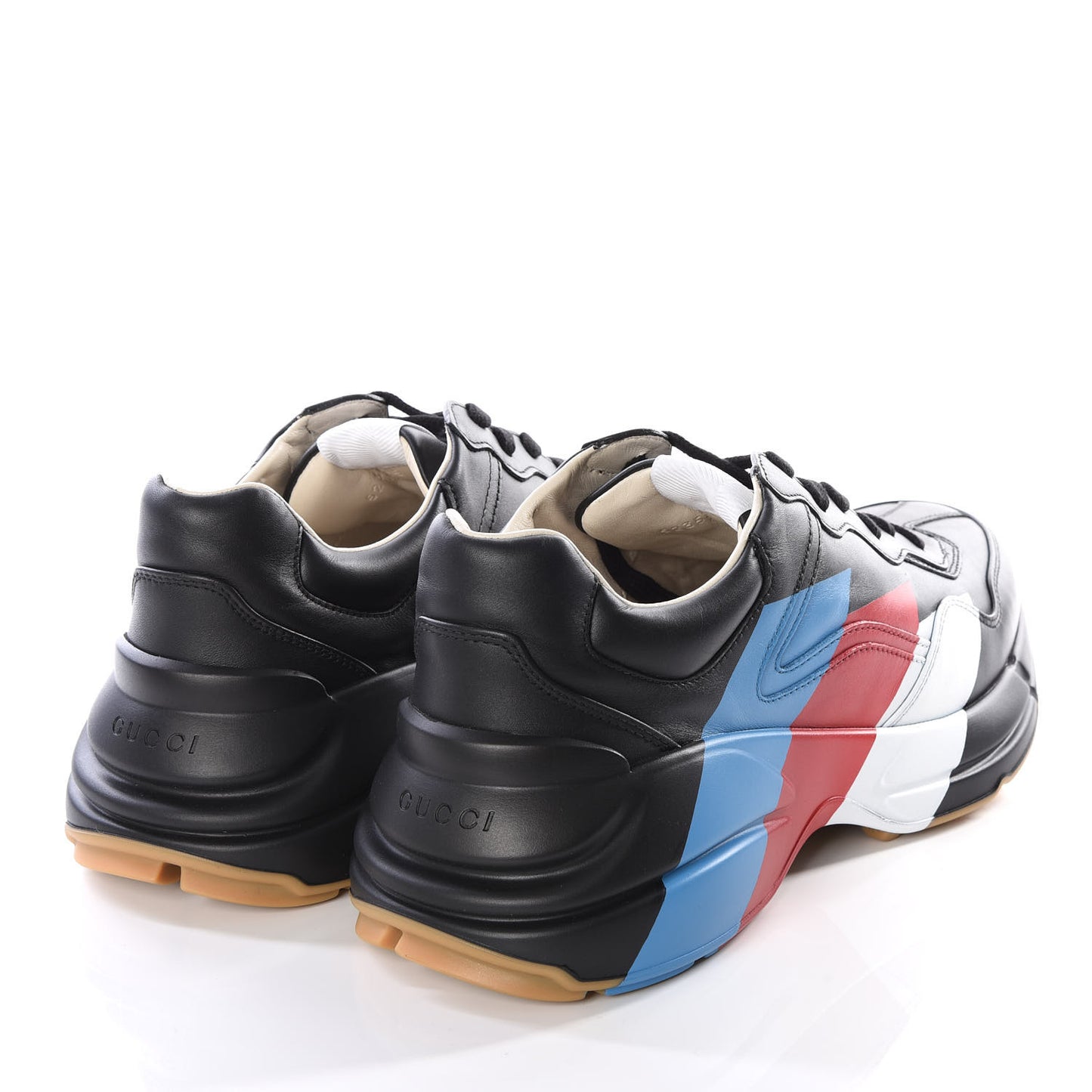 Calfskin Web Printed Mens Rhyton Sneakers 8.5 Black