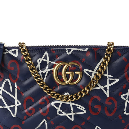 Gucci Calfskin Matelasse GucciGhost Mini GG Marmont Chain Bag Blue Agata Hibiscus Red 10 of 10