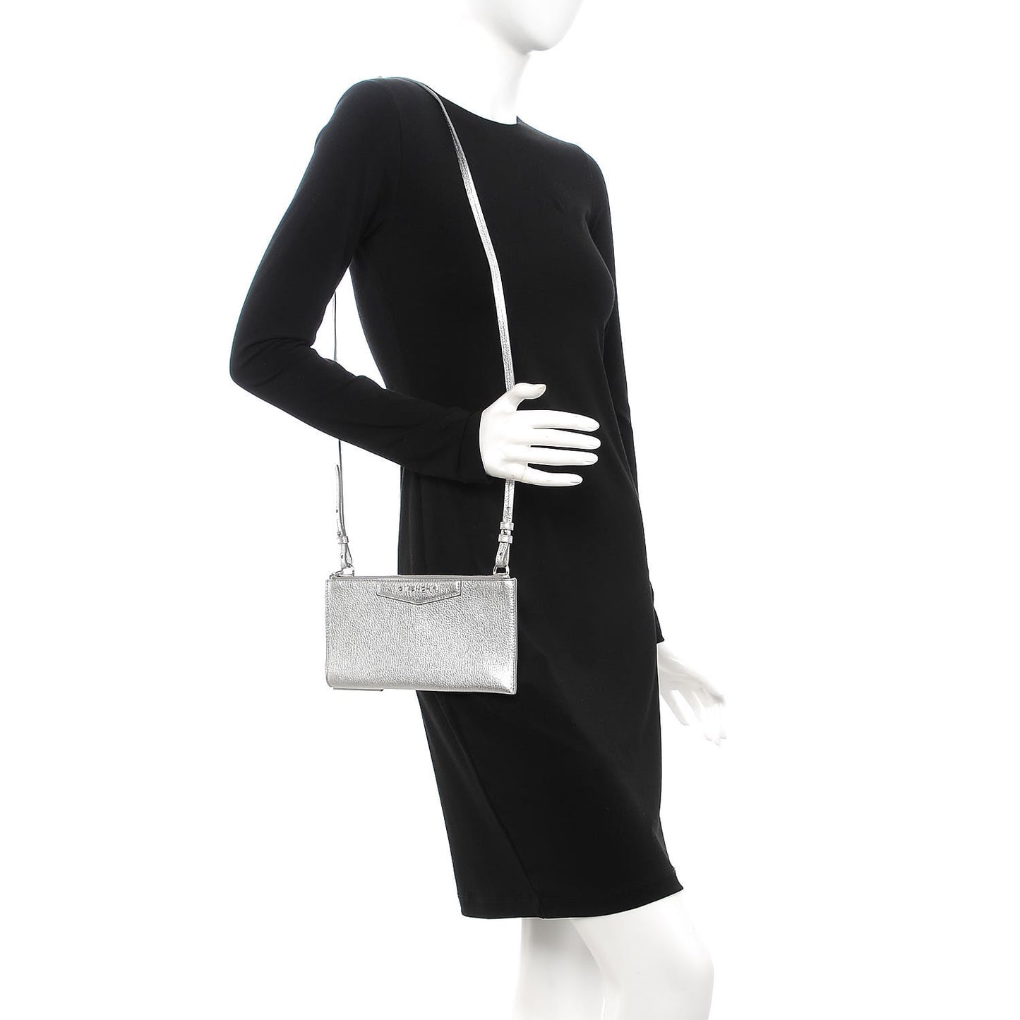 Metallic Grained Goatskin Antigona Crossbody Silver