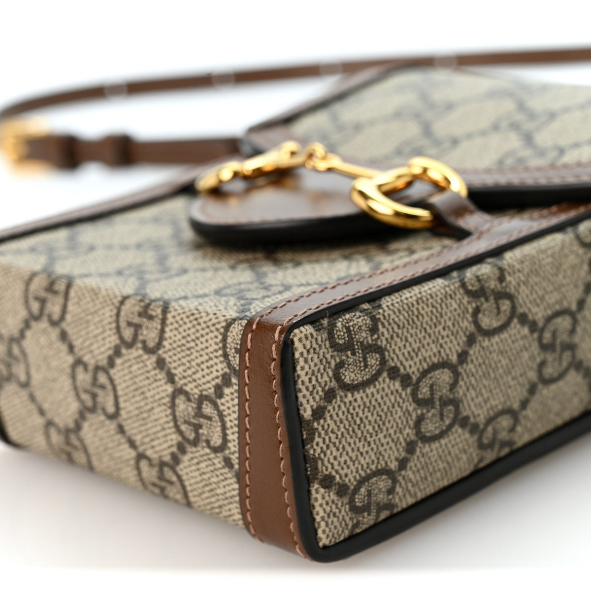 Gucci GG Supreme Monogram Mini Horsebit 1955 Crossbody Bag Beige Brown Sugar 9 of 11