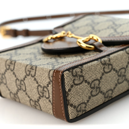 Gucci GG Supreme Monogram Mini Horsebit 1955 Crossbody Bag Beige Brown Sugar 9 of 11