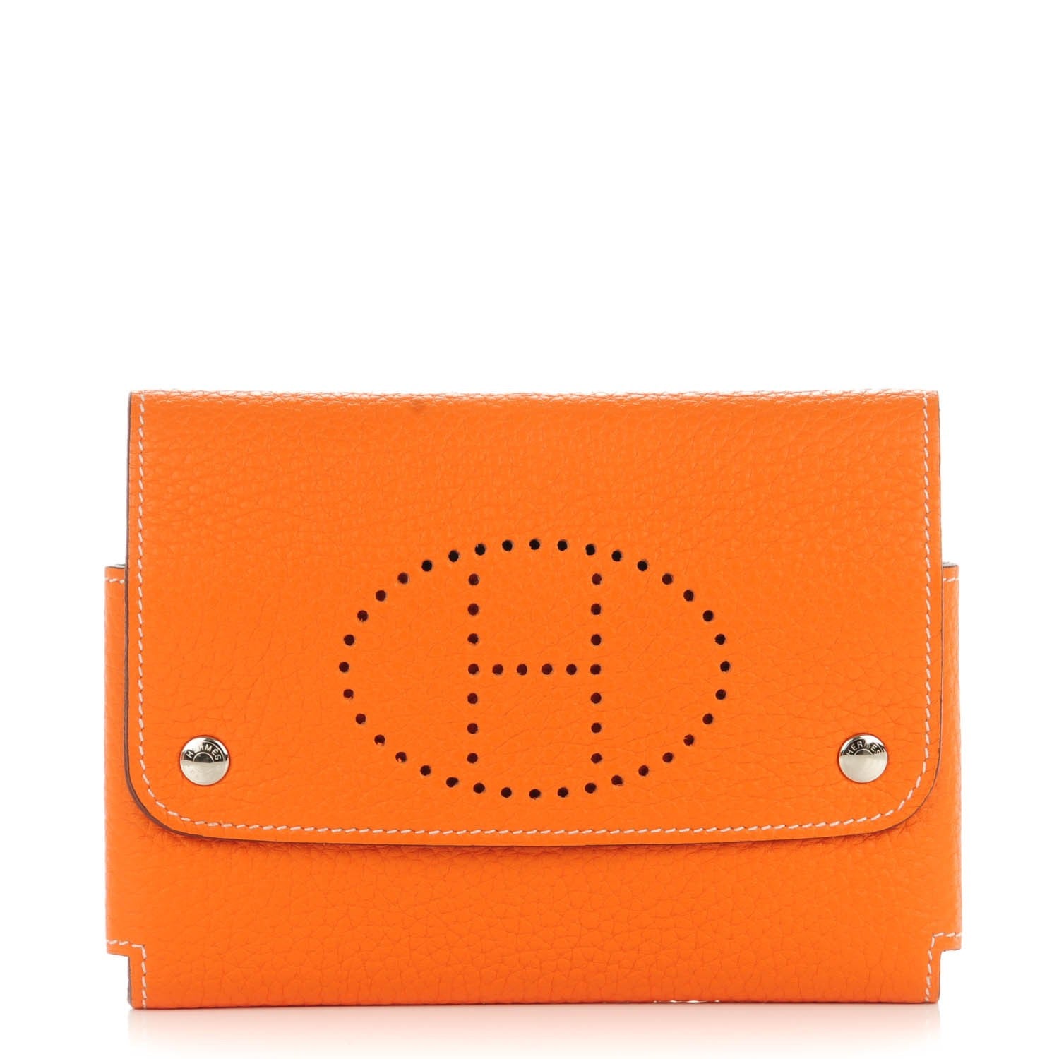Hermes Taurillon Clemence Mises et Relances Playing Cards Holder Orange Gris Tourterelle 1 of 5