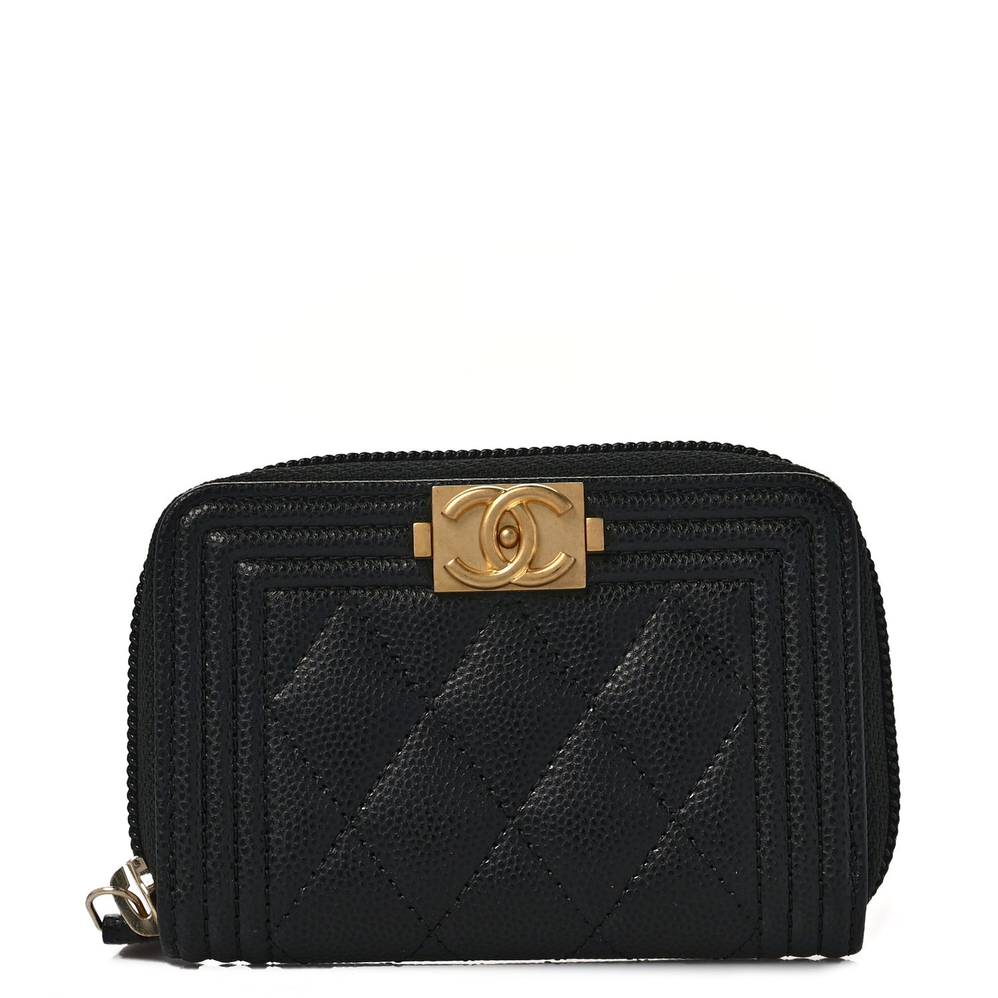 Caviar Quilted Boy Zip Around Coin Purse Wallet Black