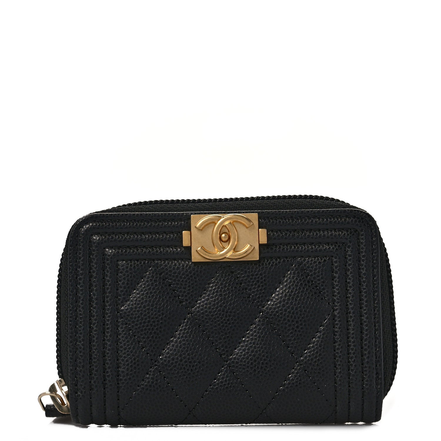 Chanel Caviar Quilted Boy Zip Around Coin Purse Wallet Black 1 of 10