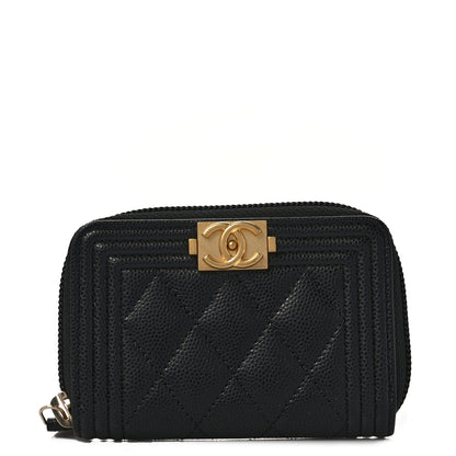 Chanel Caviar Quilted Boy Zip Around Coin Purse Wallet Black 1 of 10