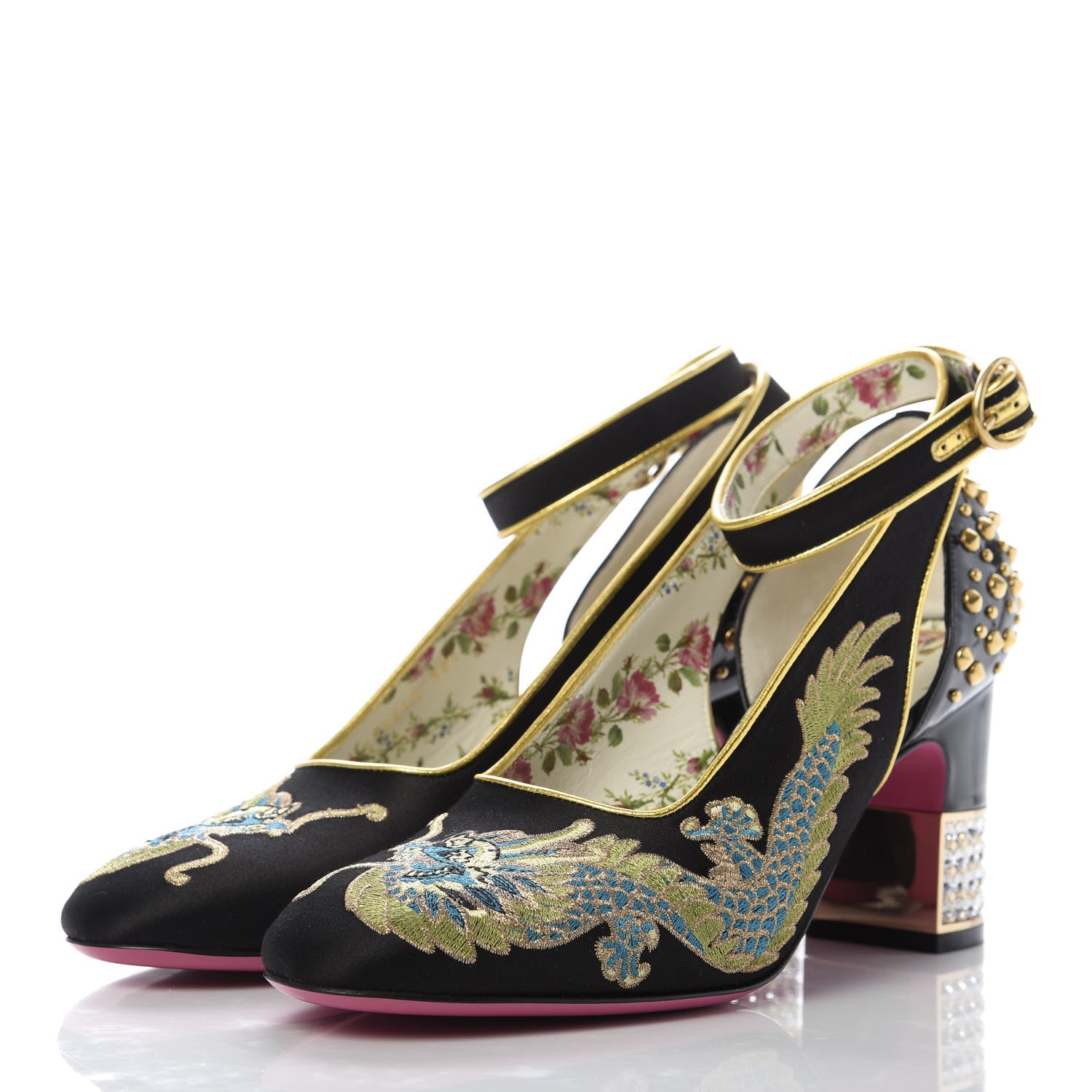 Gucci Satin Embroidered Dragon Caspar Pumps 38.5 Black 3 of 10