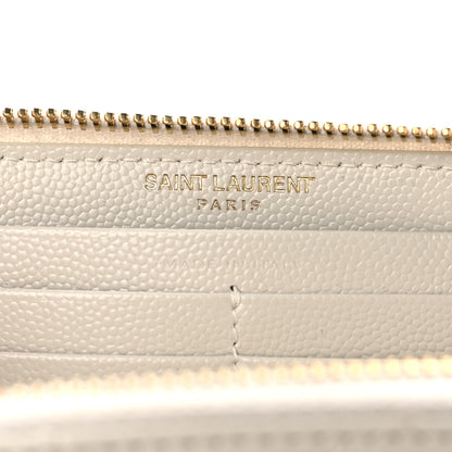 Saint Laurent Grain De Poudre Matelasse Chevron Monogram Zip Around Wallet Blanc Vintage 6 of 12