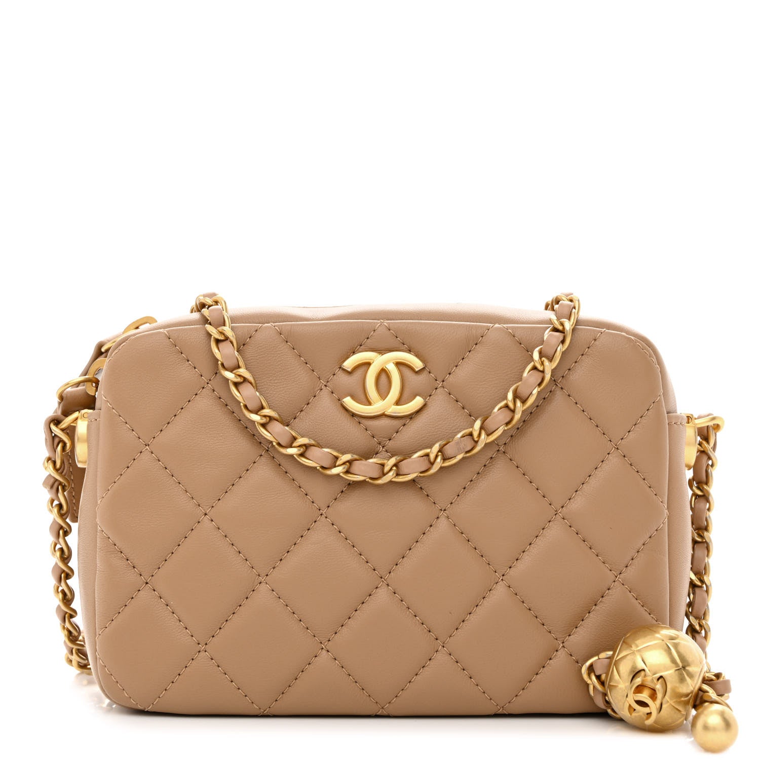Chanel Lambskin Quilted CC Pearl Crush Camera Case Beige 1 of 10