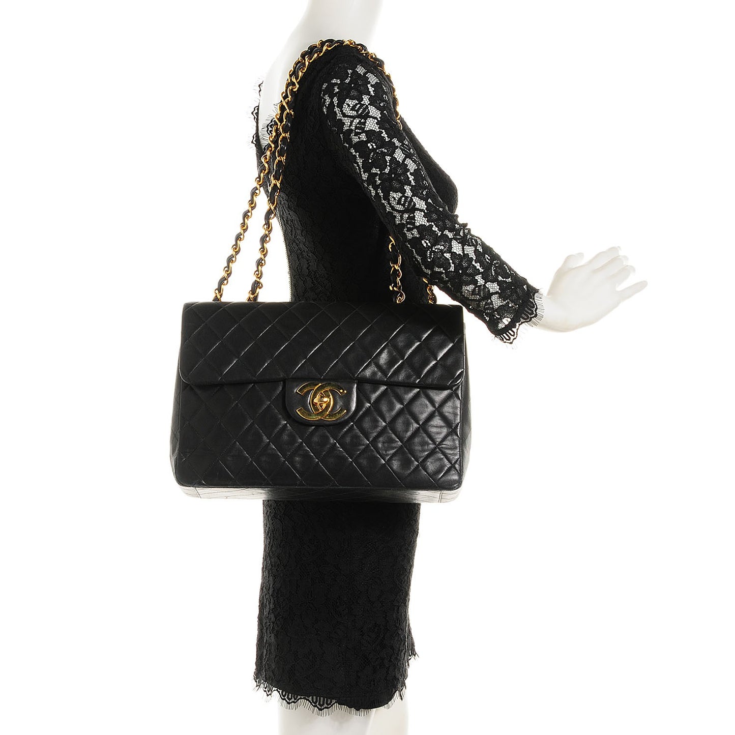 Lambskin Quilted XL Jumbo Flap Black