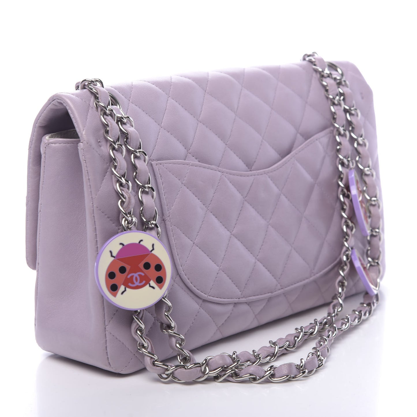 Lambskin Quilted Medium Ladybug Flap Lavender