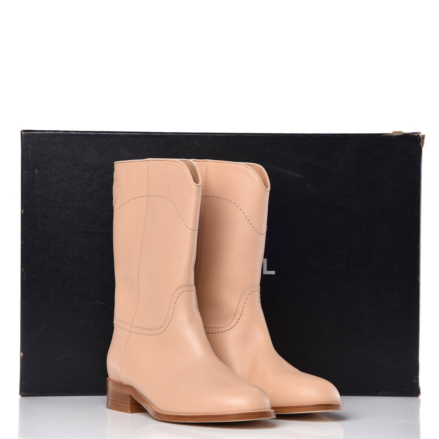 Calfskin Ascot CC Boots 37 Beige Clair