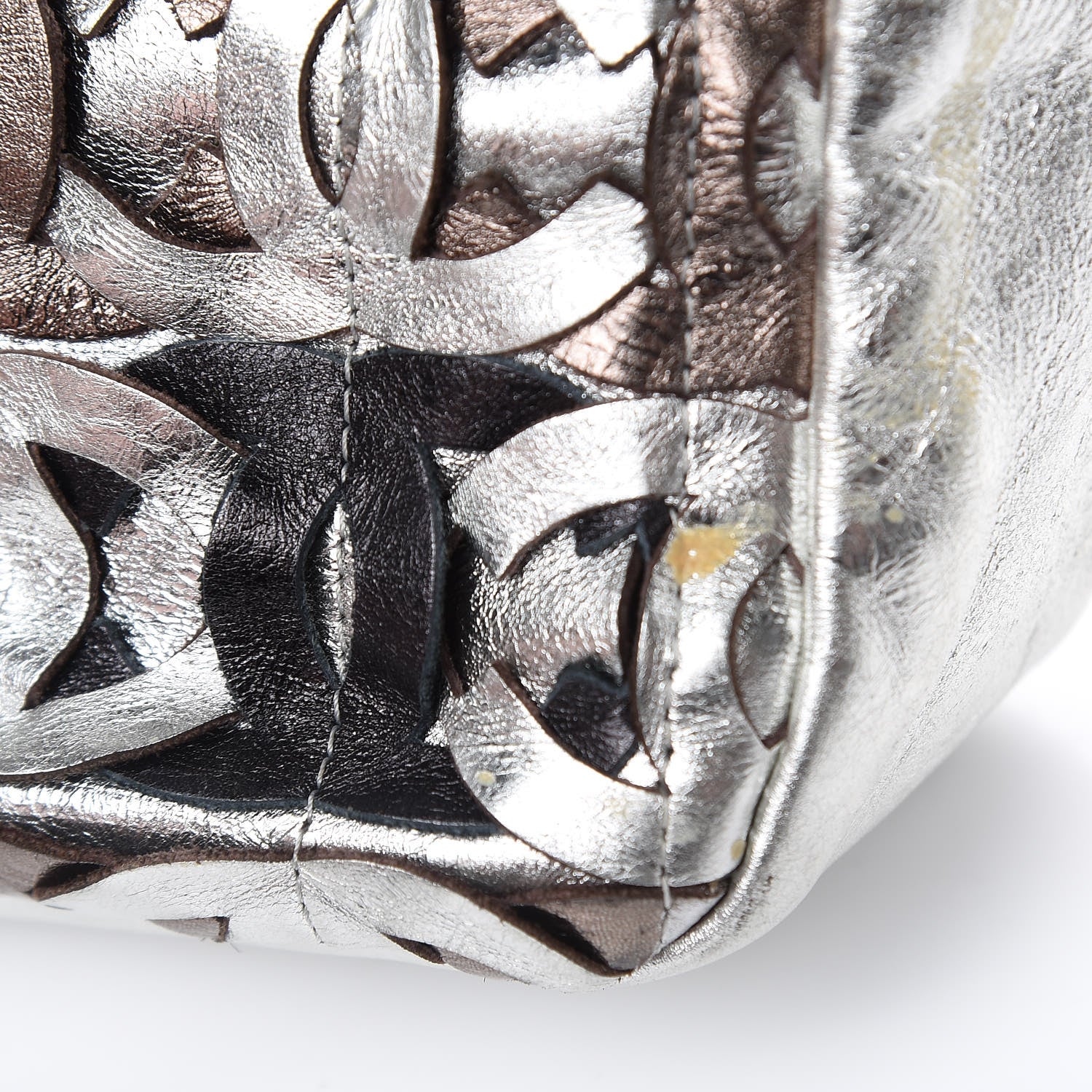 Chanel Metallic Crackled Calfskin Medium CC Mix Flap Silver Gold 12 of 17