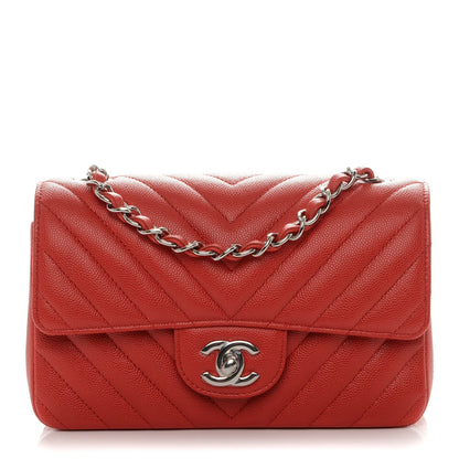 Chanel Caviar Chevron Quilted Mini Rectangular Flap Red 1 of 8