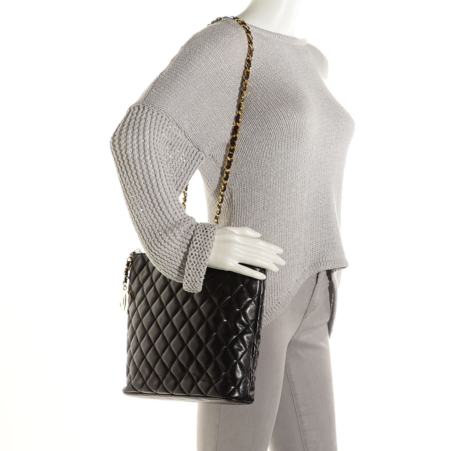 Chanel Lambskin Quilted CC Shopping Tote Black 2 of 9