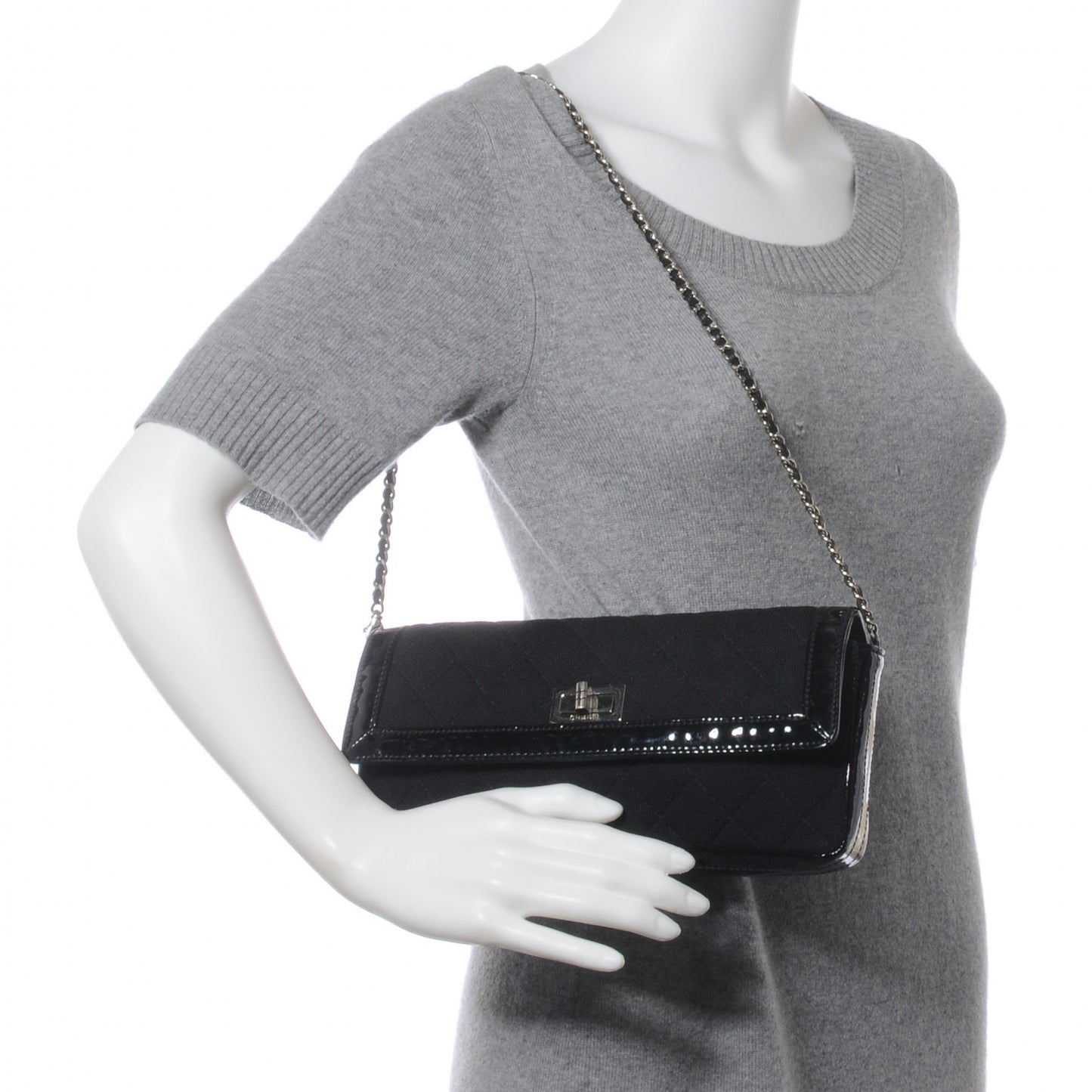 Jersey and Patent Mademoiselle East West Flap Black