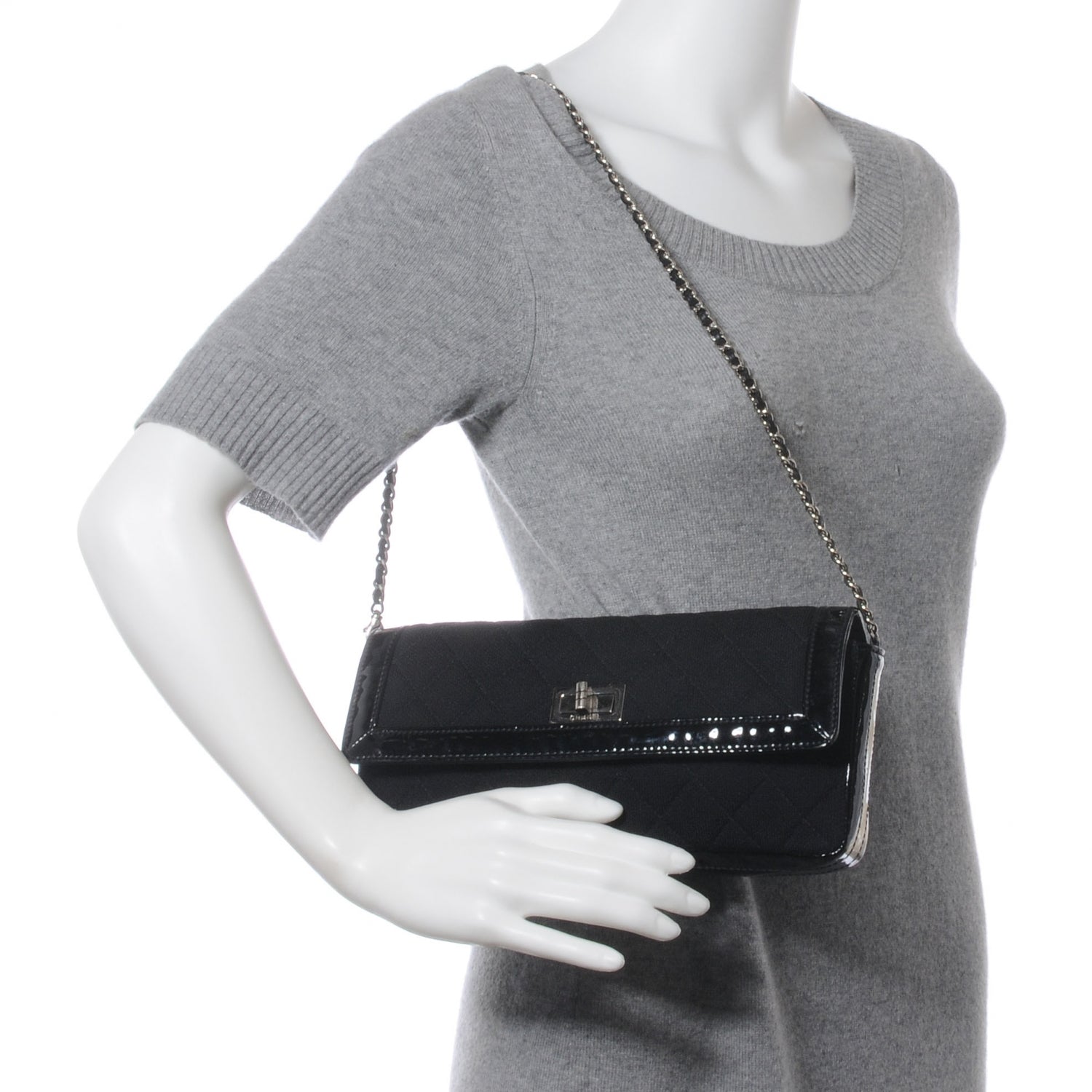 Chanel Jersey and Patent Mademoiselle East West Flap Black 2 of 10