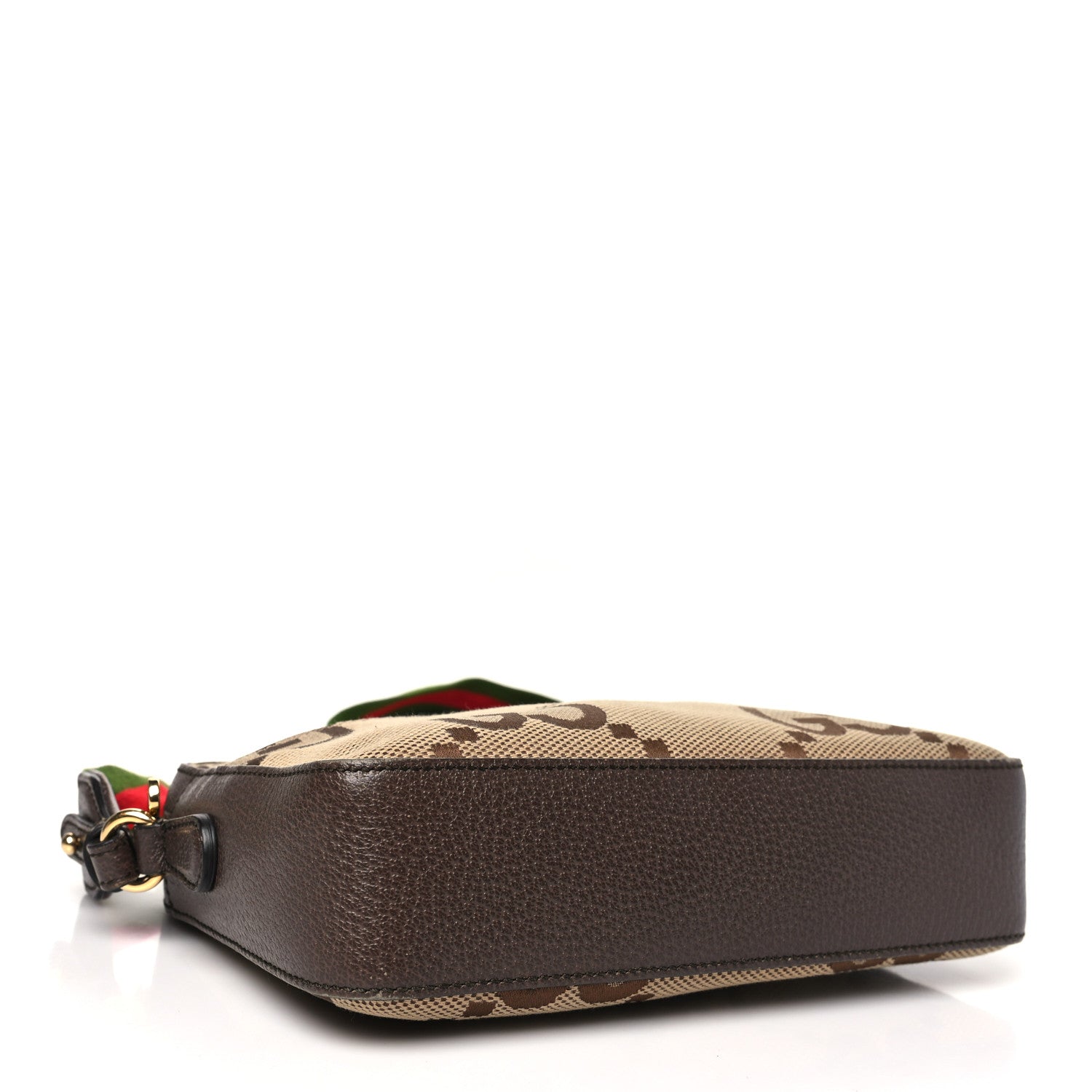 Gucci Monogram Jumbo GG Textured Dollar Calfskin Web Messenger Shoulder Bag Camel Ebony New Acero 4 of 11