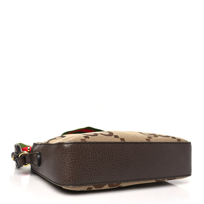 Gucci Monogram Jumbo GG Textured Dollar Calfskin Web Messenger Shoulder Bag Camel Ebony New Acero 4 of 11